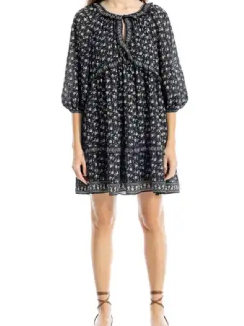 MAX STUDIO Black Floral Boho Mini Dress NWT